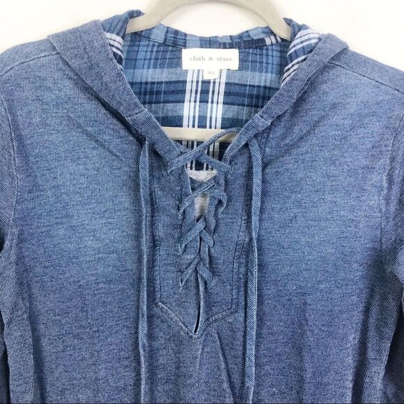 CLOTH & STONE | Navy Blue Lace Up Hooded Top XS - Picture 4 of 9